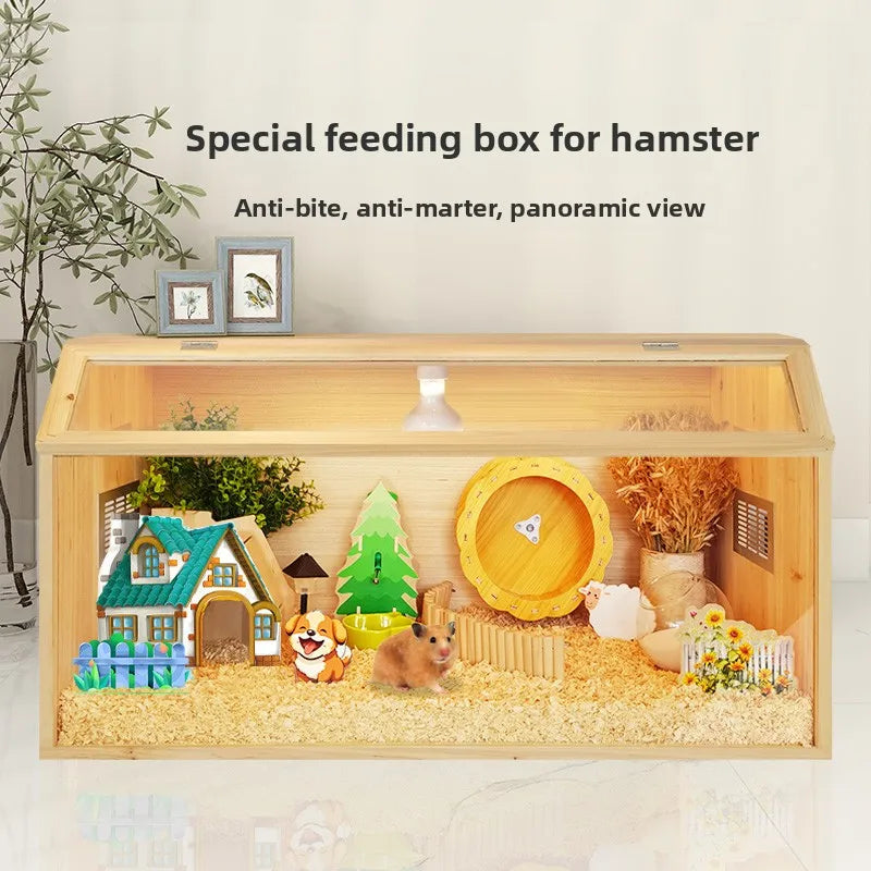 Wooden Hamster Cage Luxury Villa With Hideout Lock