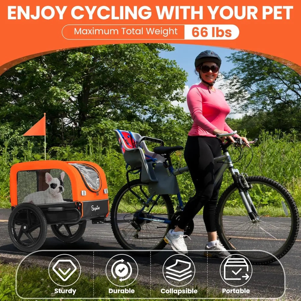Dog Bike Trailer, Dog Cart for Bicycle, Suitable for Small and Medium Pets, Easy Folding Cart Frame, Quick Release Wheel, Non-S