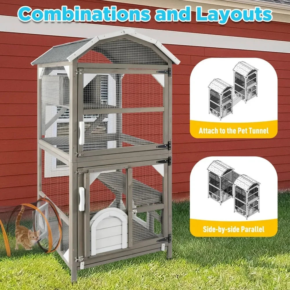 71 Inch Large Cat House Outdoor Catio Enclosure With Roof