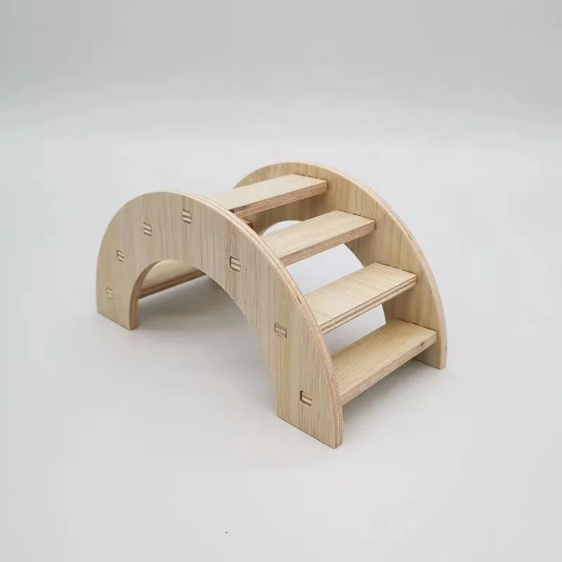 Pet Hamsters House DIY Wooden Gerbil Hideout Bridge Swing and Chinchilla Seesaw Pet Sport Exercise Toys Set Cage Accessories
