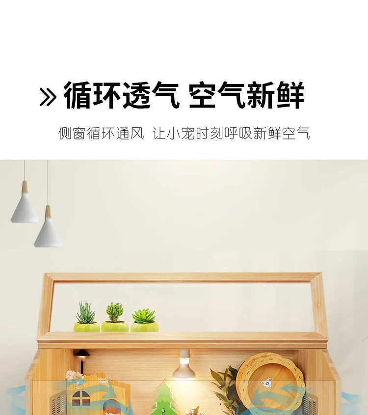 Wooden Hamster Cage Luxury Villa With Hideout Lock