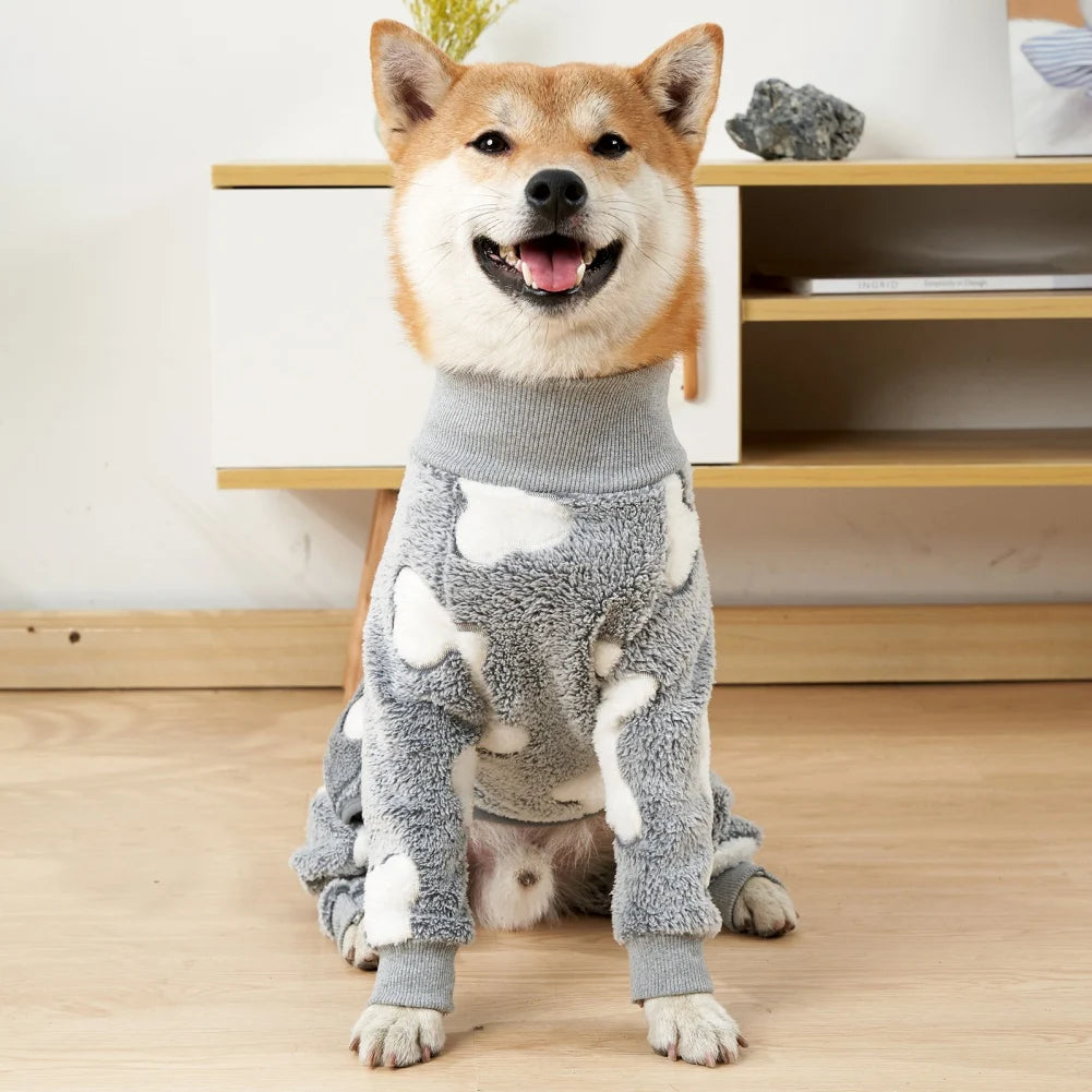 Soft Dog Pajama 4 Legged Warm Fleece Stretchable Onesie