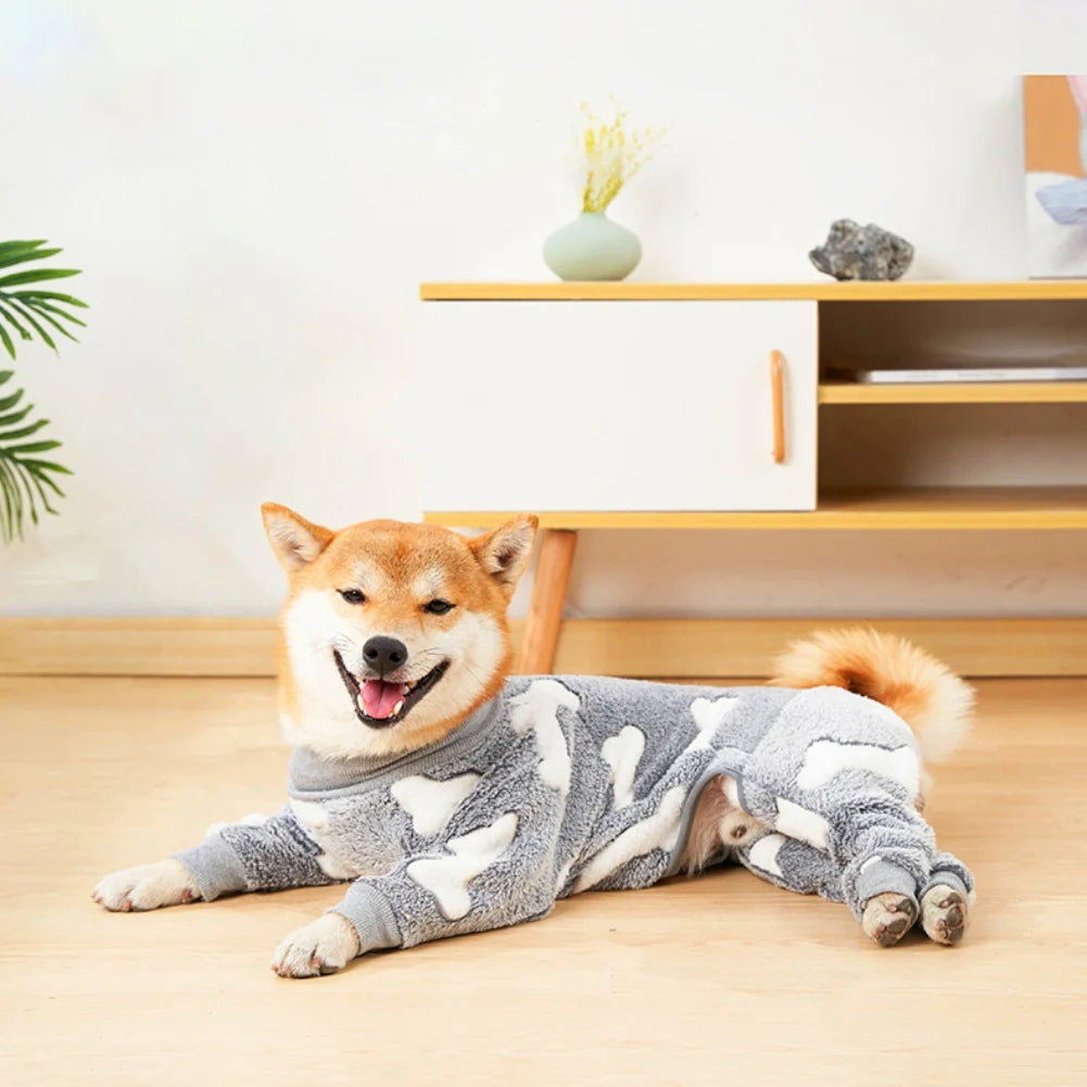 Soft Dog Pajama 4 Legged Warm Fleece Stretchable Onesie