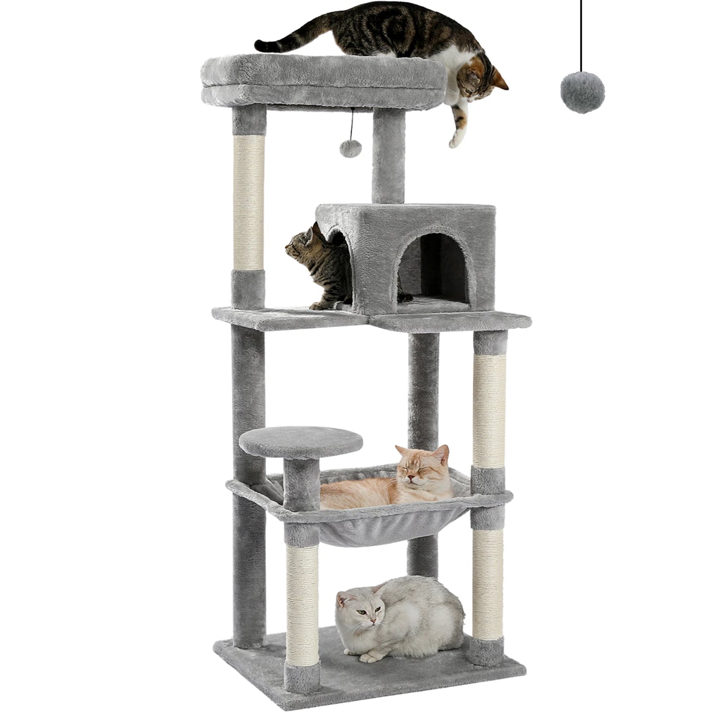 Cat Tree for Indoor Cats 5 Level Cat Tower with Large Hammock and Cozy Condo for Large Cats