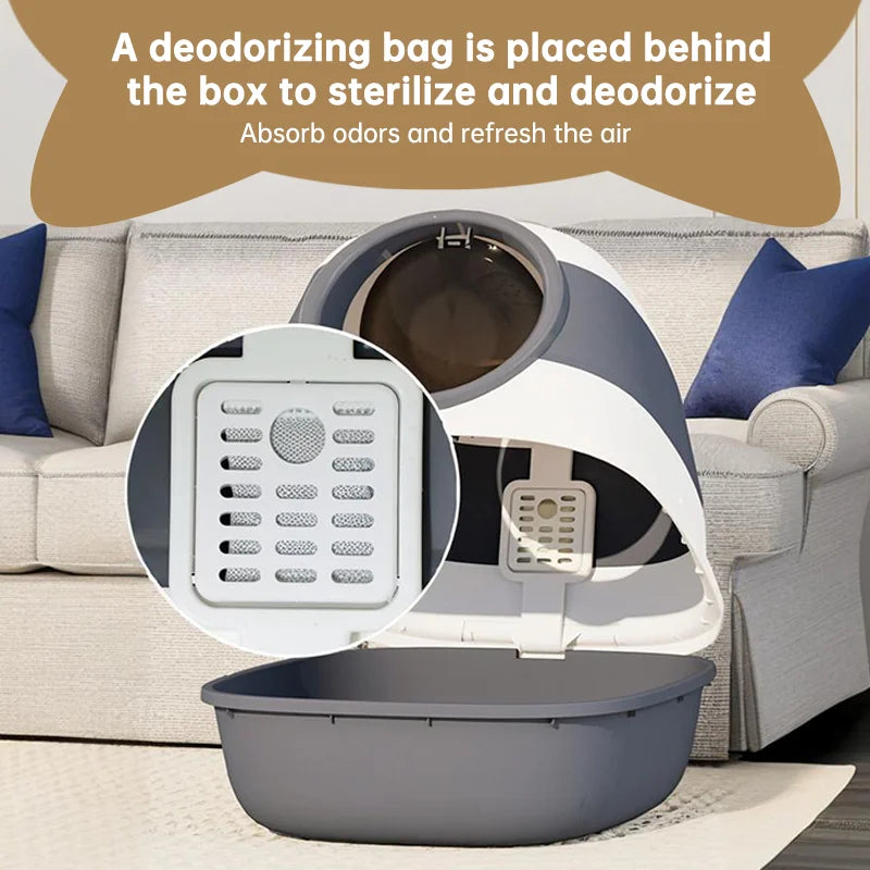 Large Enclosed Cat Litter Box with Anti-Splash Removable Flip-Lid and Cat Litter Scoop