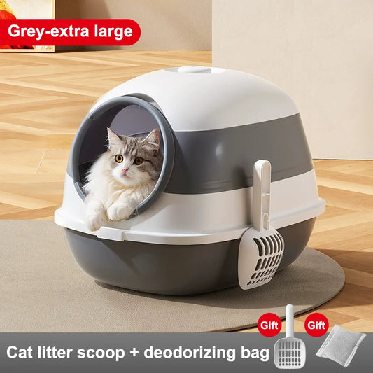 Large Enclosed Cat Litter Box with Anti-Splash Removable Flip-Lid and Cat Litter Scoop
