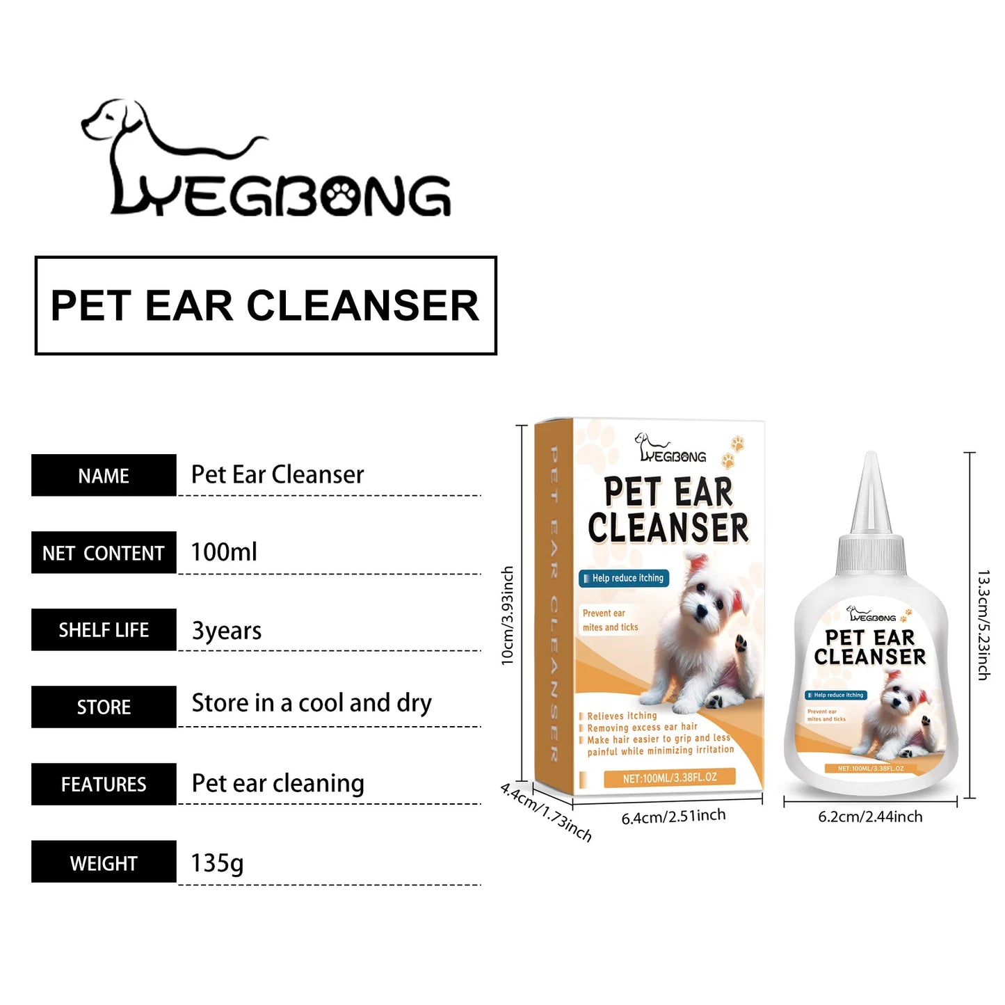 YEGBONG Pet Ear Cleaner Drops For Dogs And Cats Itch Relief