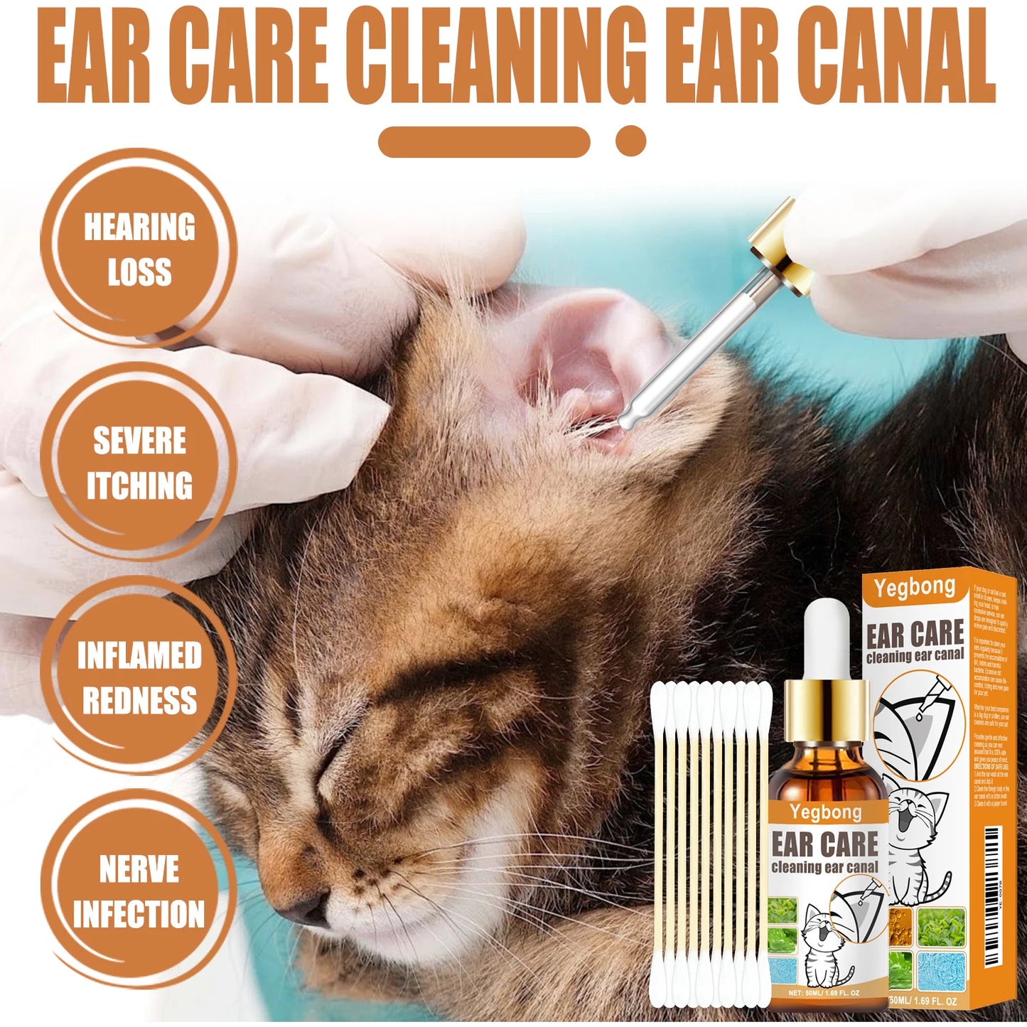 YEGBONG Ear Cleaner For Pets Dogs Cats Itching Relief