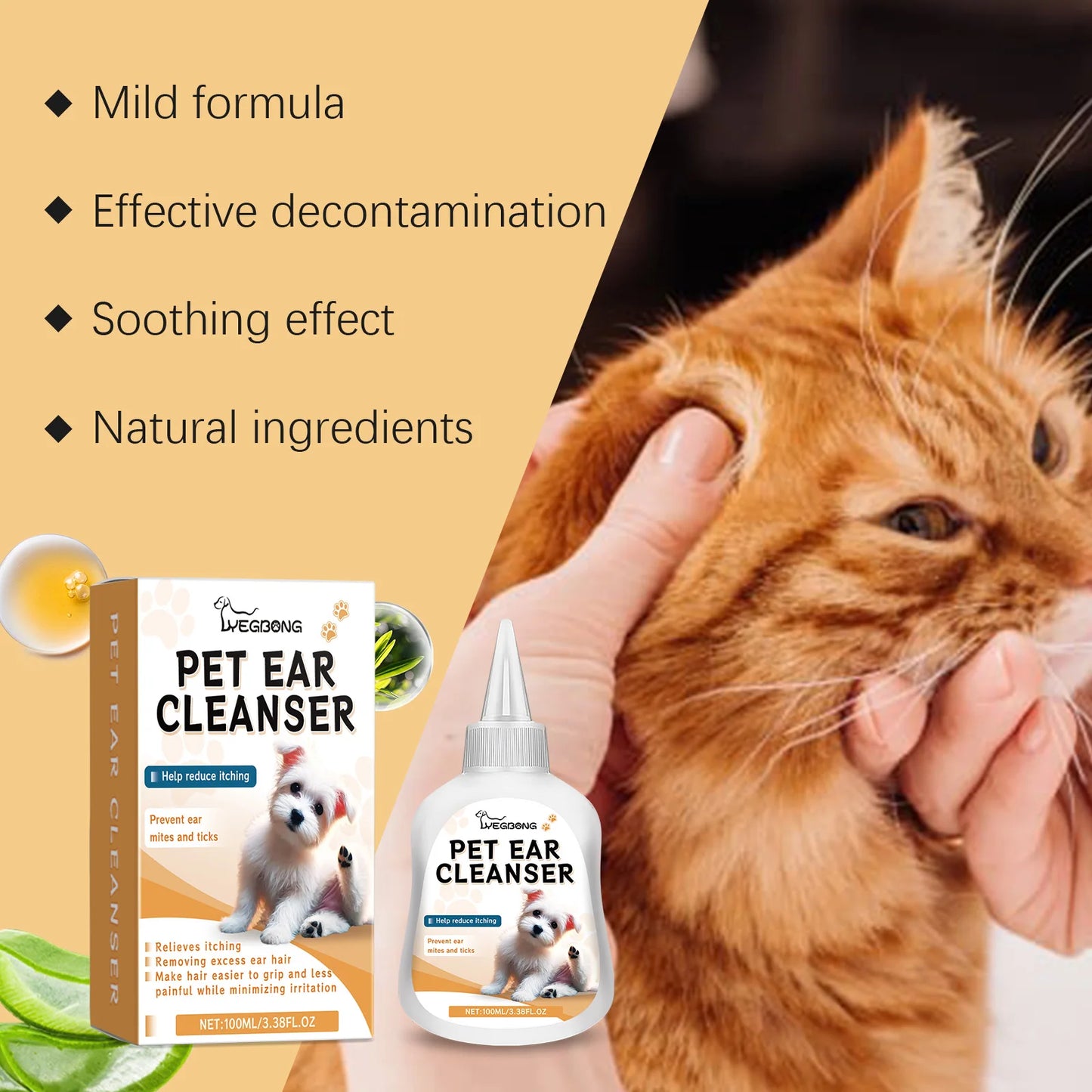 YEGBONG Pet Ear Cleaner Drops For Dogs And Cats Itch Relief