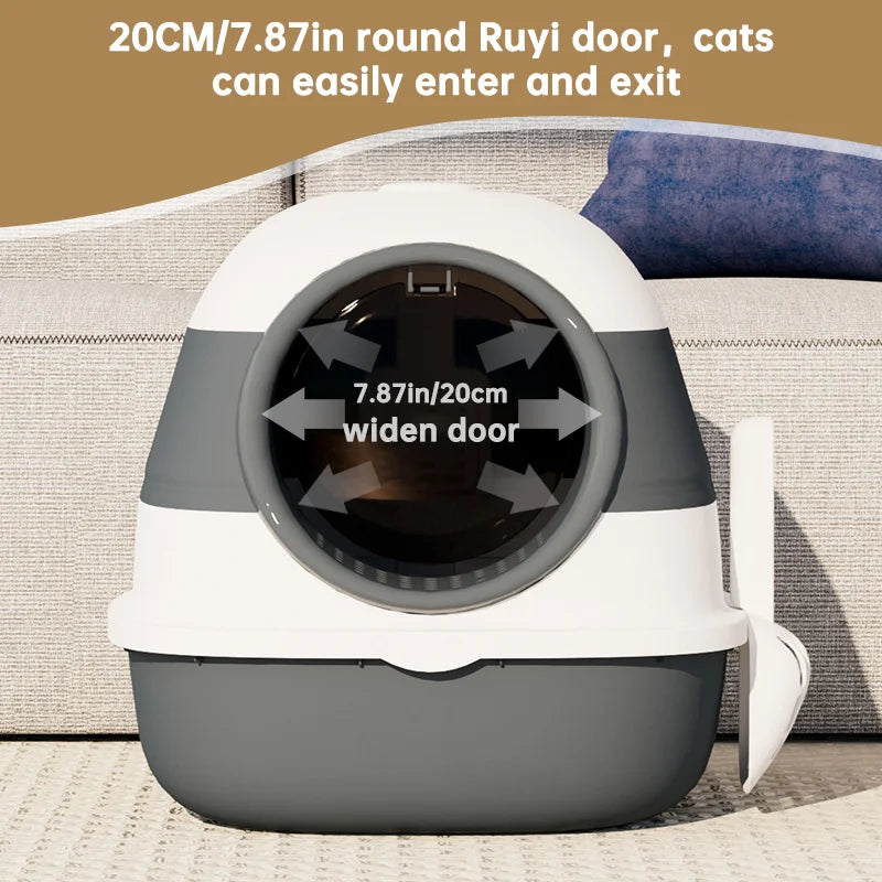 Large Enclosed Cat Litter Box with Anti-Splash Removable Flip-Lid and Cat Litter Scoop