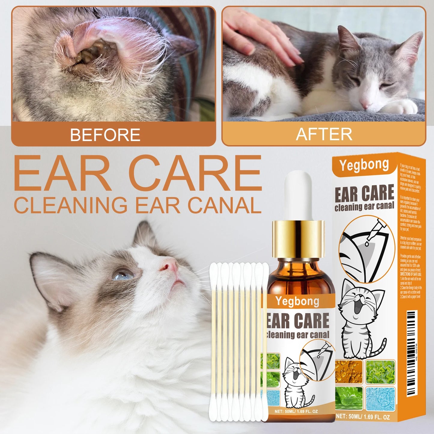 YEGBONG Ear Cleaner For Pets Dogs Cats Itching Relief