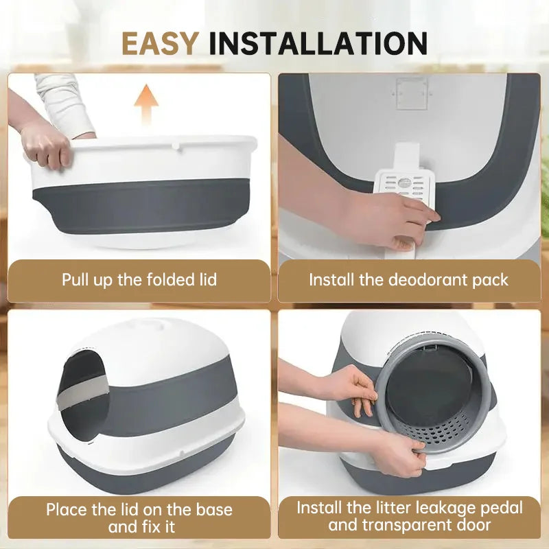 Large Enclosed Cat Litter Box with Anti-Splash Removable Flip-Lid and Cat Litter Scoop