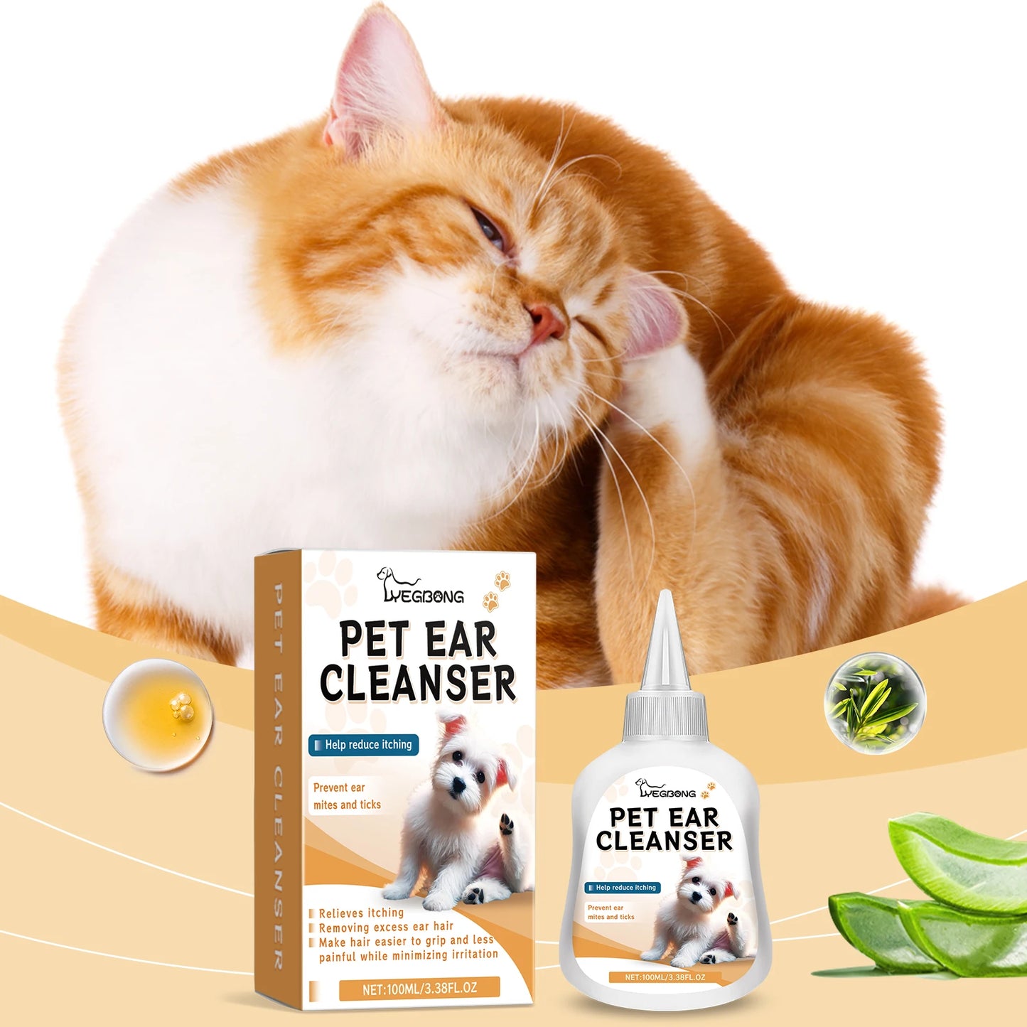 YEGBONG Pet Ear Cleaner Drops For Dogs And Cats Itch Relief