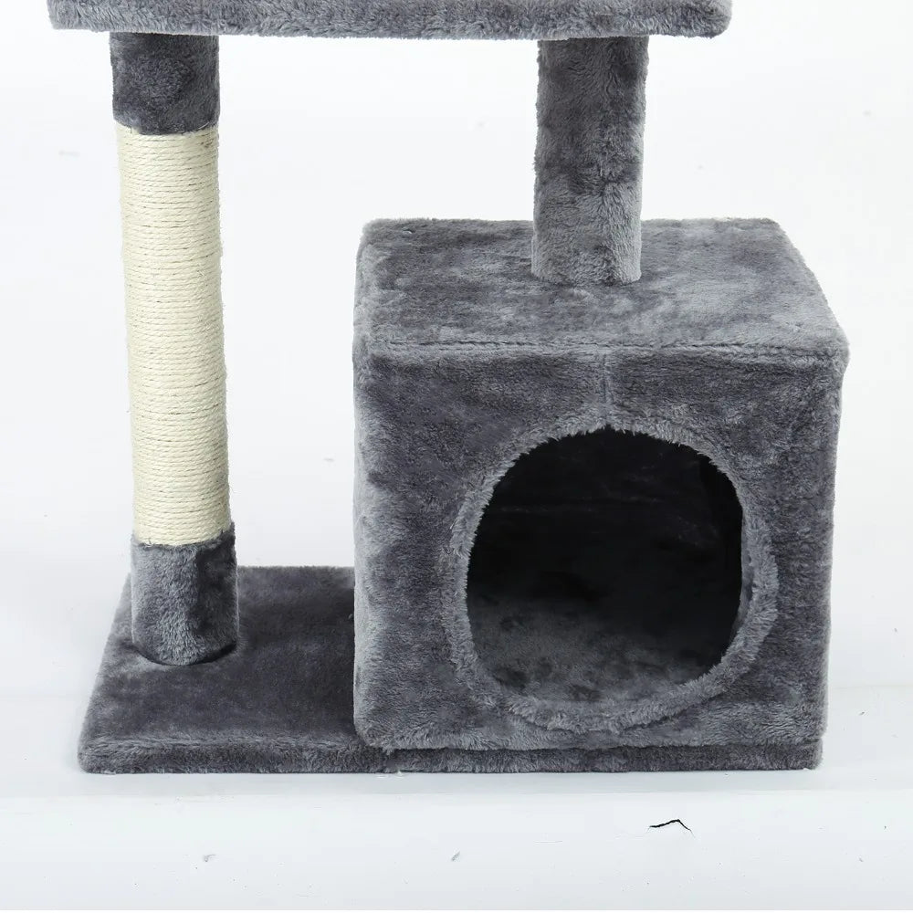 H228cm Cat Tree Toy Condo Multi-Layer Climbing Tower with Hammock Solid Wood Post for Cats