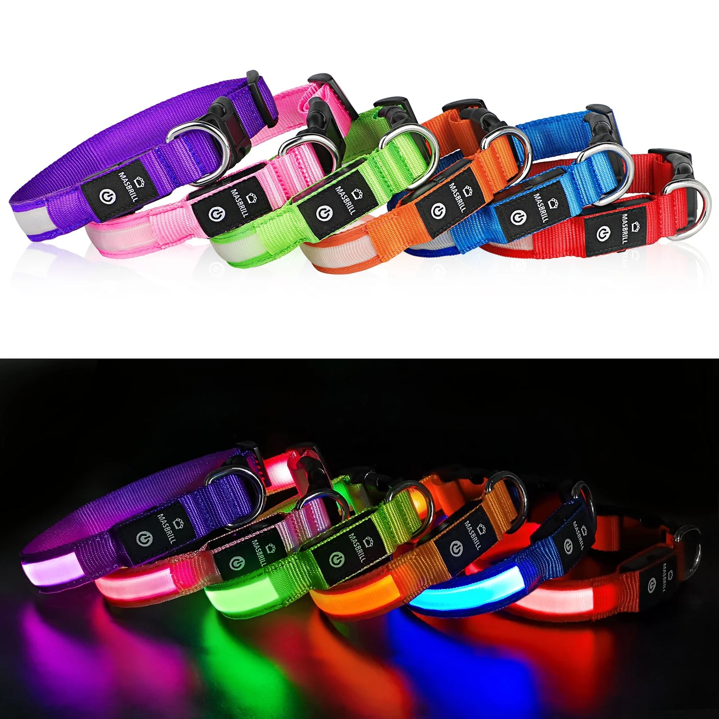 MASBRILL LED Dog Collar Luminous Pet Supplies Dog Collar Waterpoof Safety Glow Necklace Flashing Lighting Up Collars Accessories