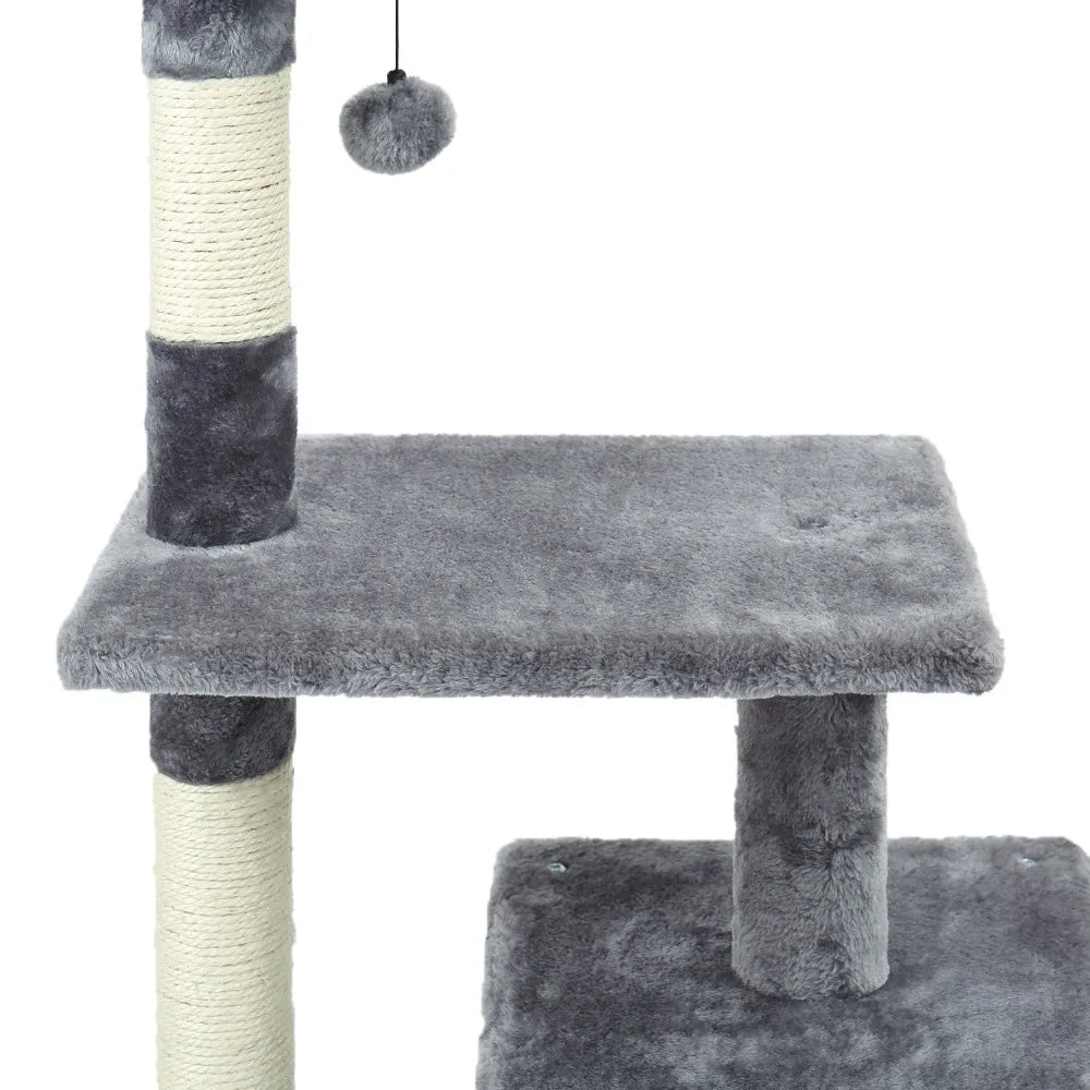 H228cm Cat Tree Toy Condo Multi-Layer Climbing Tower with Hammock Solid Wood Post for Cats