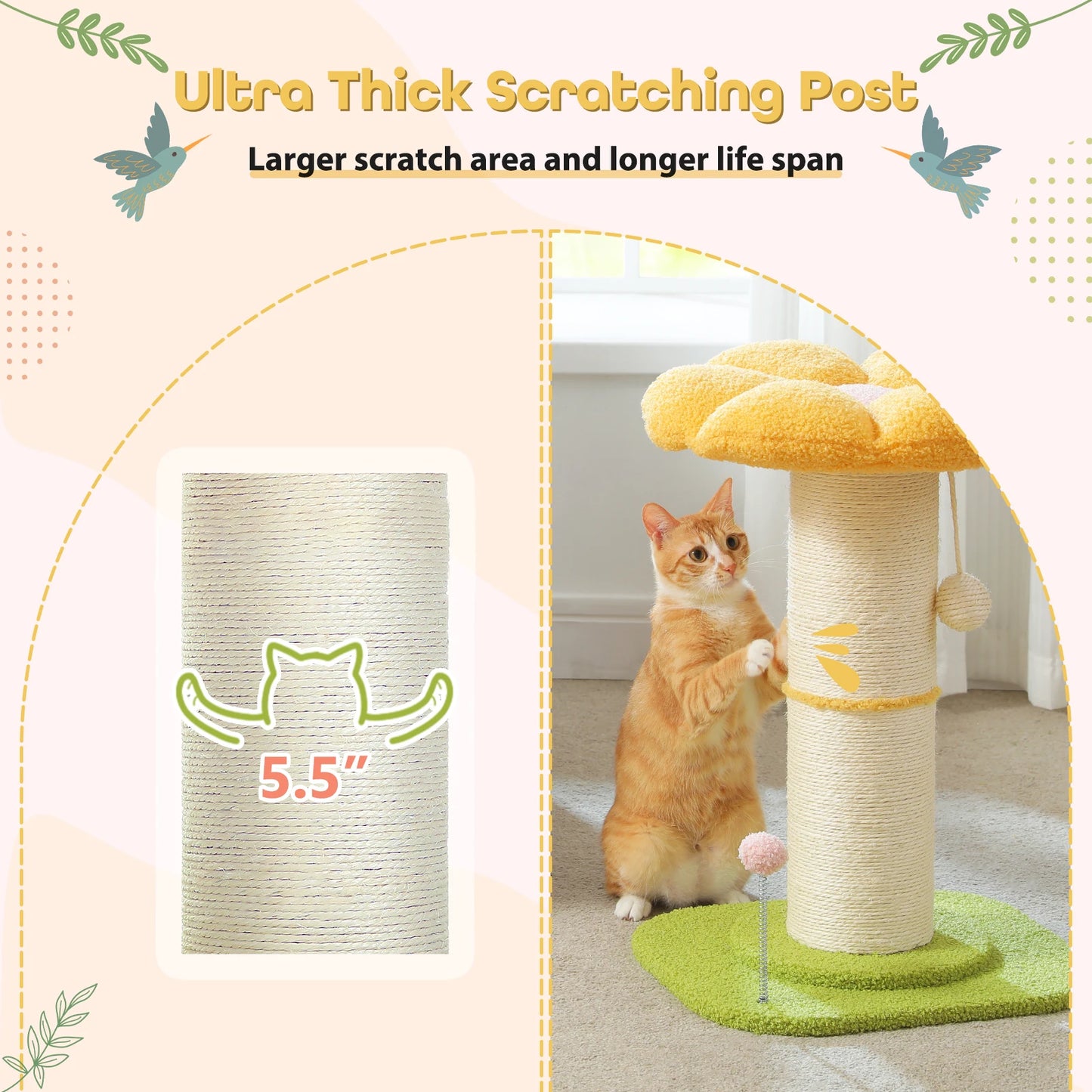 Flower Cat Scratching Post Small Cat Tree Tower Cat Scratcher Indoor Cats Super Thick Scratching Post Removable Cat Bed