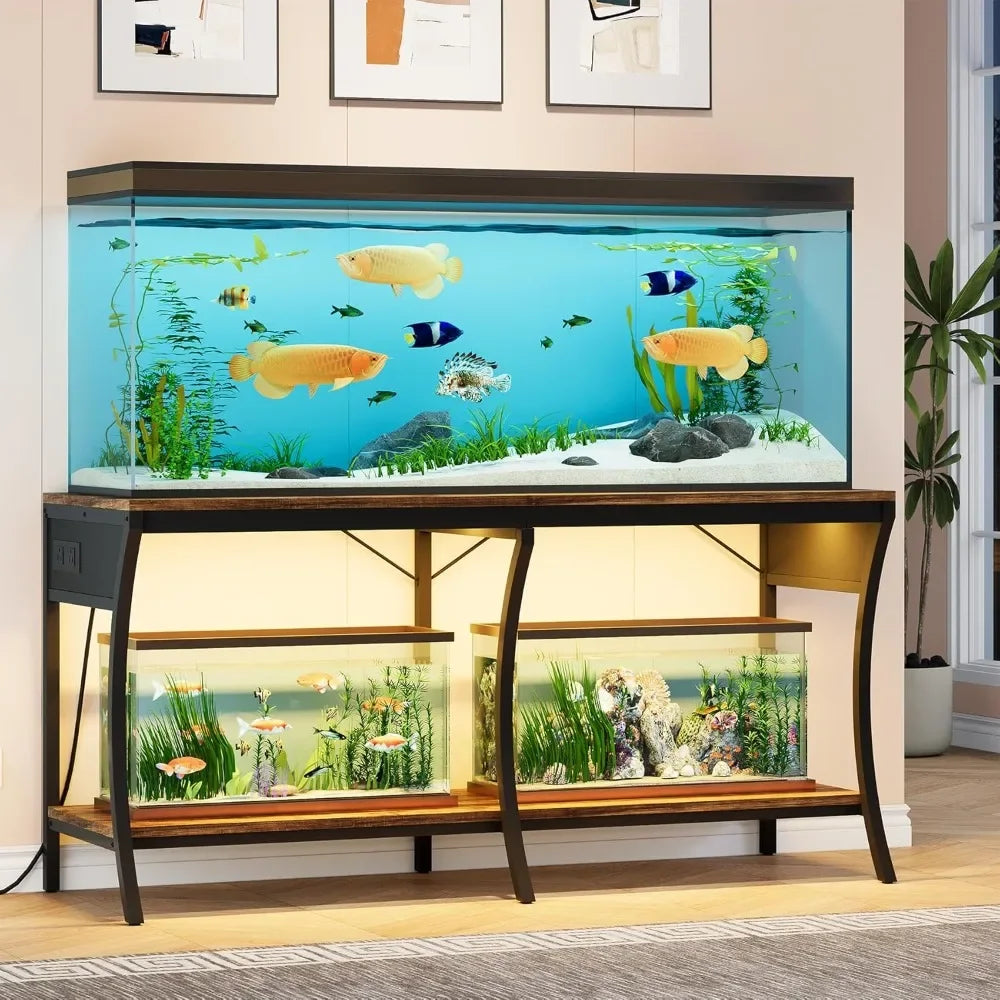 55 To 90 Gallon Fish Tank Stand Two Tier LED Lighting