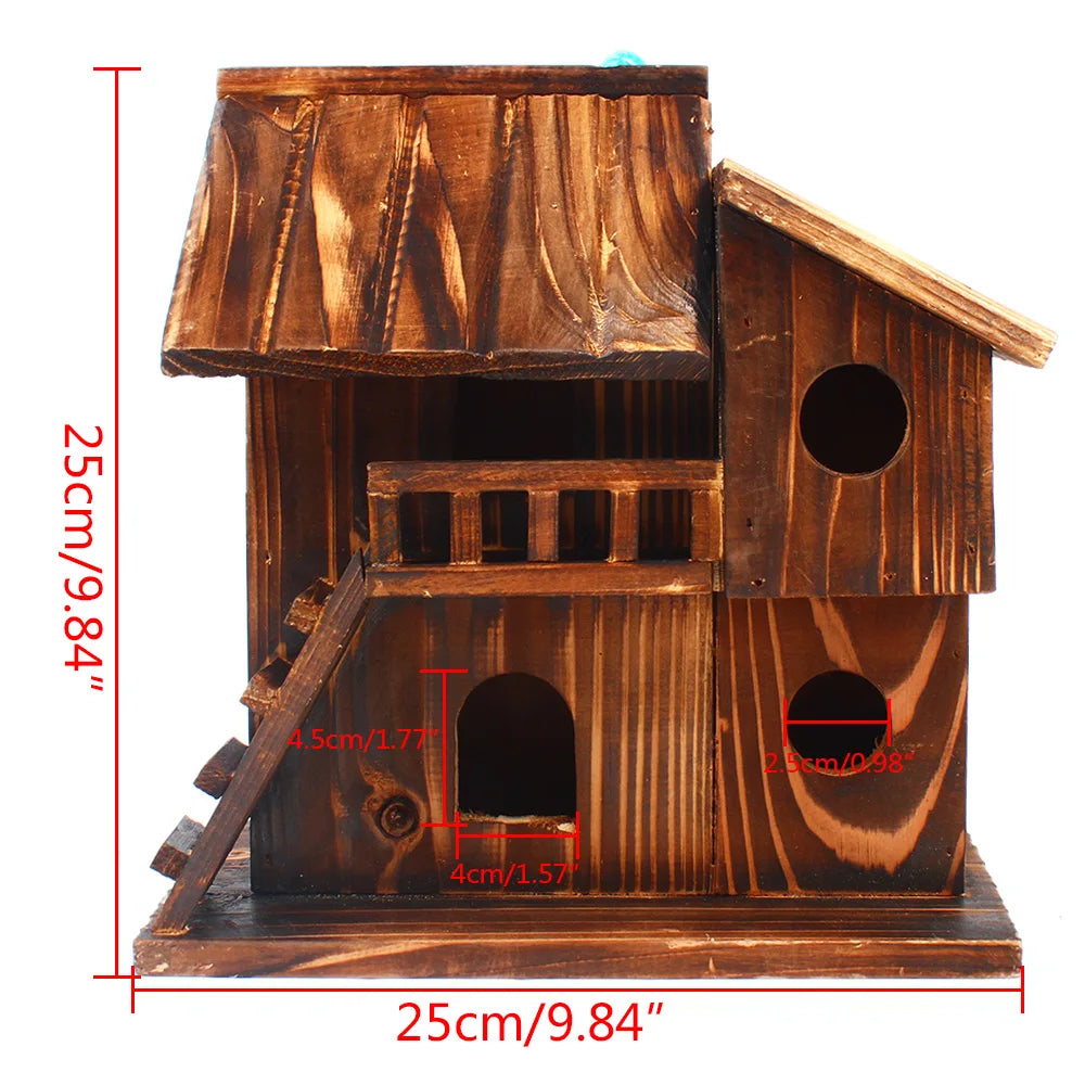 Pet Bird Squirrel Wooden Hanging Cage House Toy for Outdoor Use
