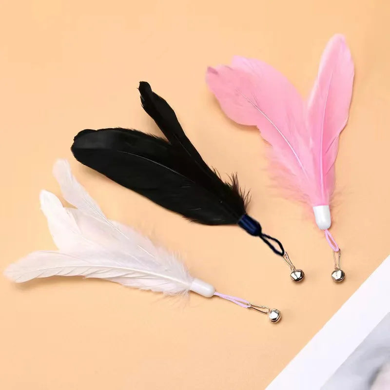 Cat Teaser Toy Cat Teaser Pole With Feather Bell Extended Rod Suction Cup Durable Bite Teaser Stick Replaceable Feather Head