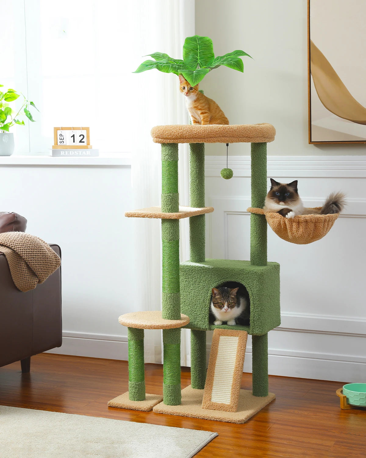 H135CM Cat Tree for Indoor Use with Sisal Scratching Posts Multi-Level Cat Tower with Spacious Condo and Hammock for Kittens