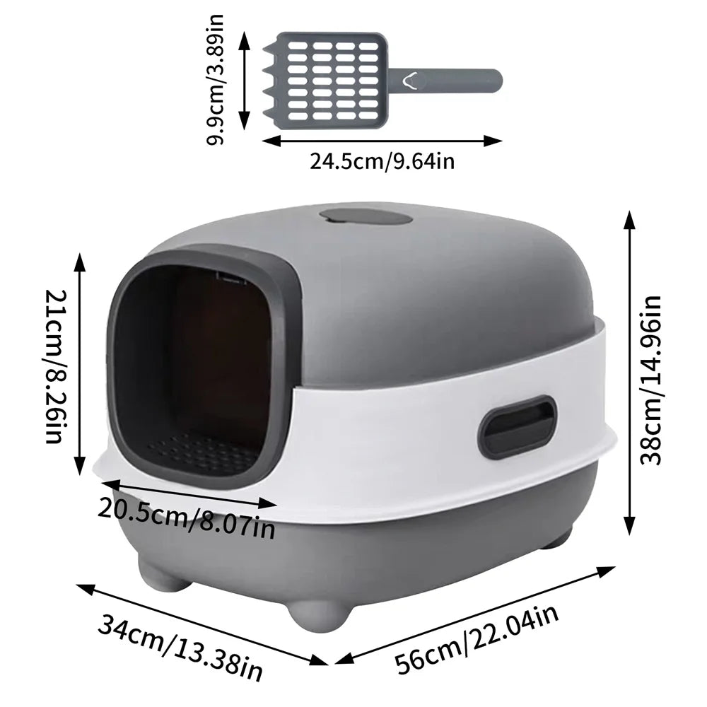 Large Cat Litter Box Enclosed with Scoop Odorless Hooded Litter Tray Deep Cat Toilet Pan Easy Clean Non-Stick