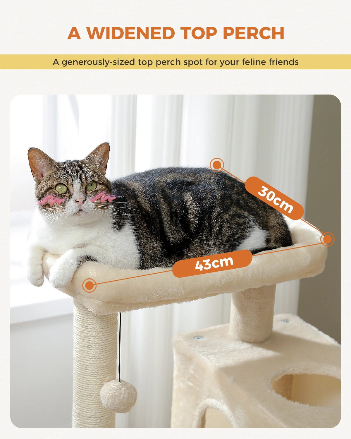 Cat Tree for Large Cats Indoor Cat Tower up to 10kg with 2 Large Condos Scratching Posts and Large Perch