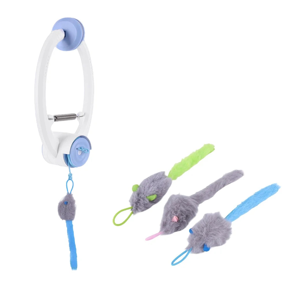 New Door Hanging Automatic Retractable Kitten Toys with 3 Catnip Mice Interactive Cat Teaser Retractable Toys for Bored Cats