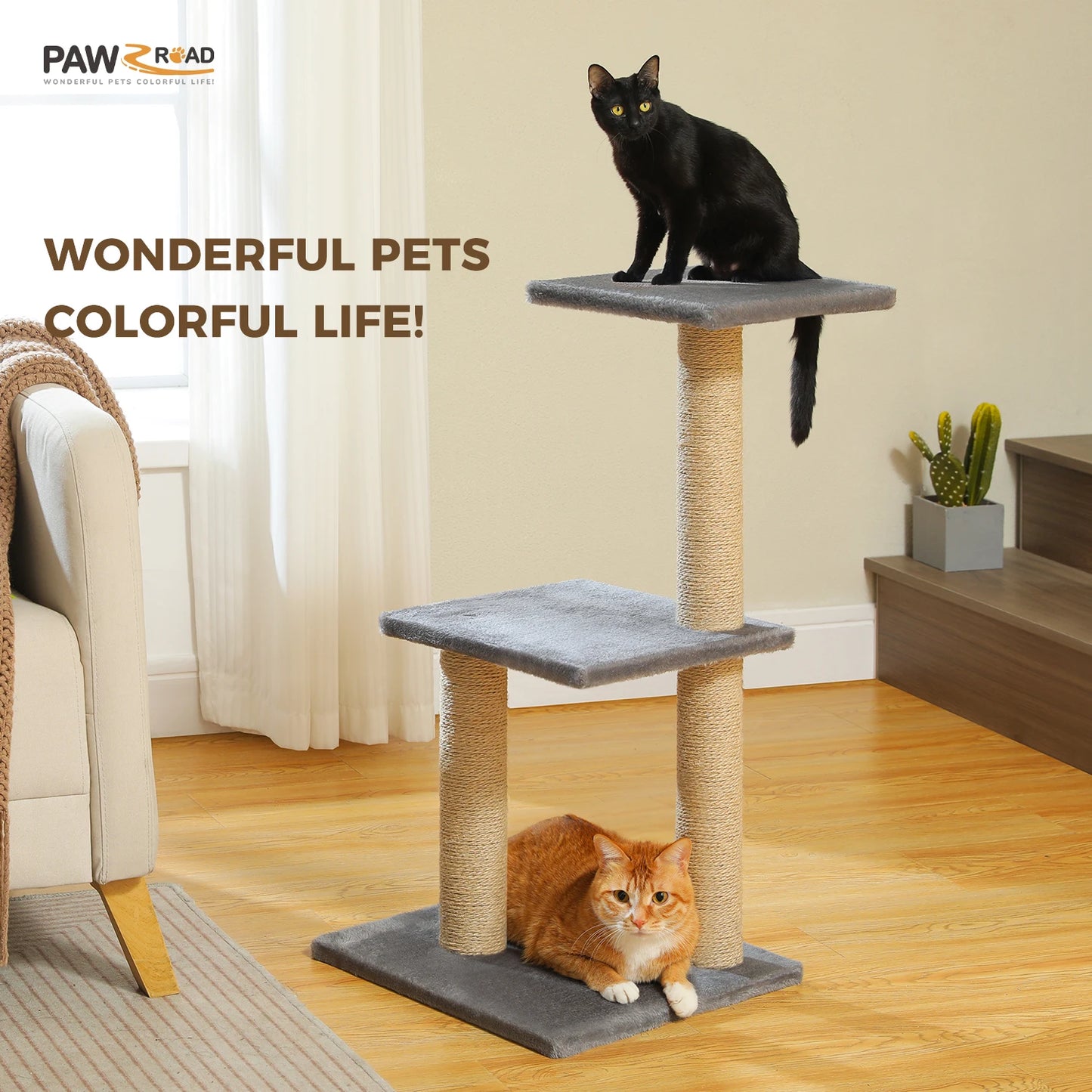 Cat Tree Cat Tower for Indoor Cats with Big Hammock Removable Top Perch and Scratching Posts Grey