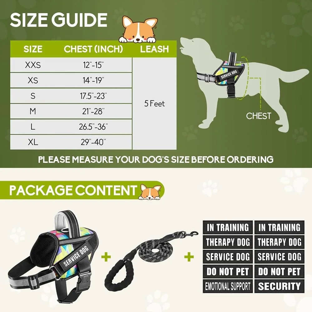 Fujian Service Dog Harness Leash Set Reflective No Pull
