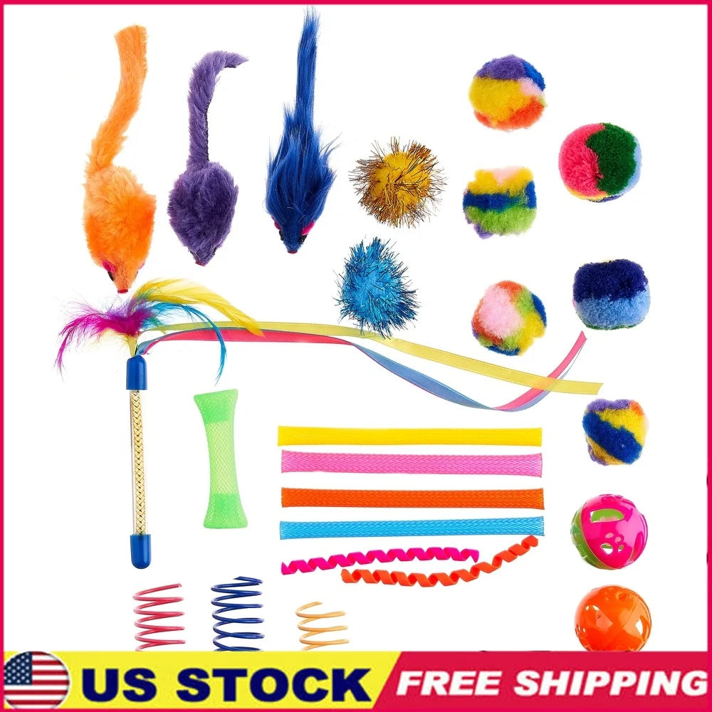 24 Piece Assorted Cat Toy Set Interactive Fun Toys for Indoor Cats Engaging Exercise Variety Pouncing Chasing Playtime