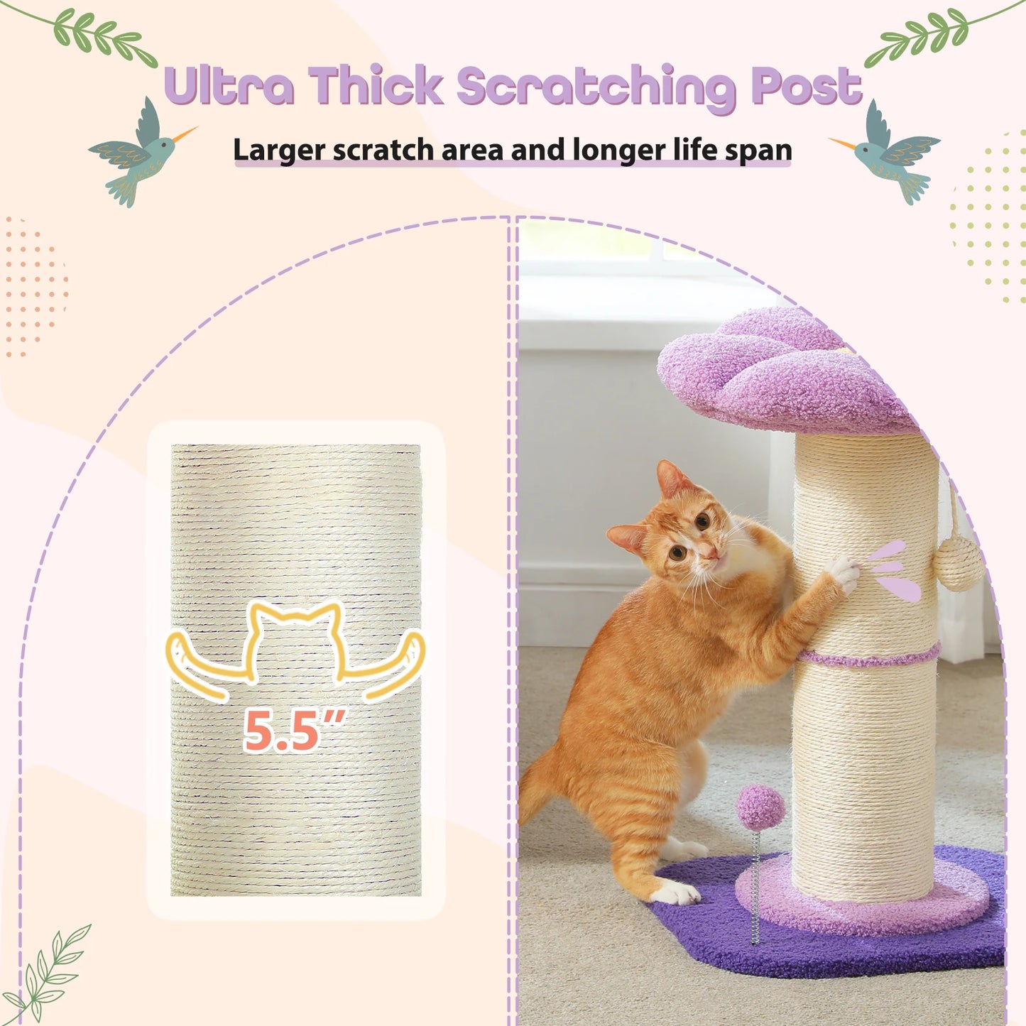 Flower Cat Scratching Post Small Cat Tree Tower Cat Scratcher Indoor Cats Super Thick Scratching Post Removable Cat Bed