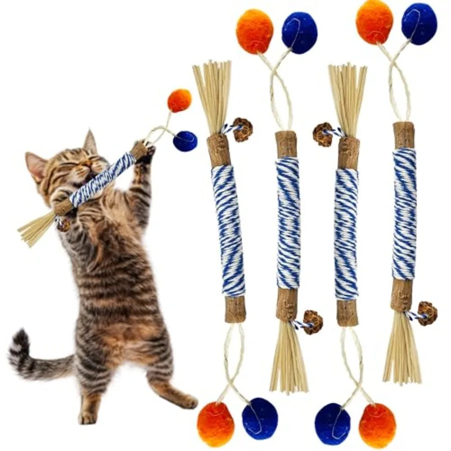 Catnip 4PCS Chew Stick with Wrapped Cotton Rope tural Dental Care Cat Toy for Teeth Cleaning Gum Health Satisfies Chewing Insti