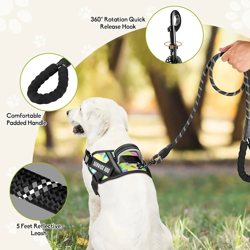 Fujian Service Dog Harness Leash Set Reflective No Pull