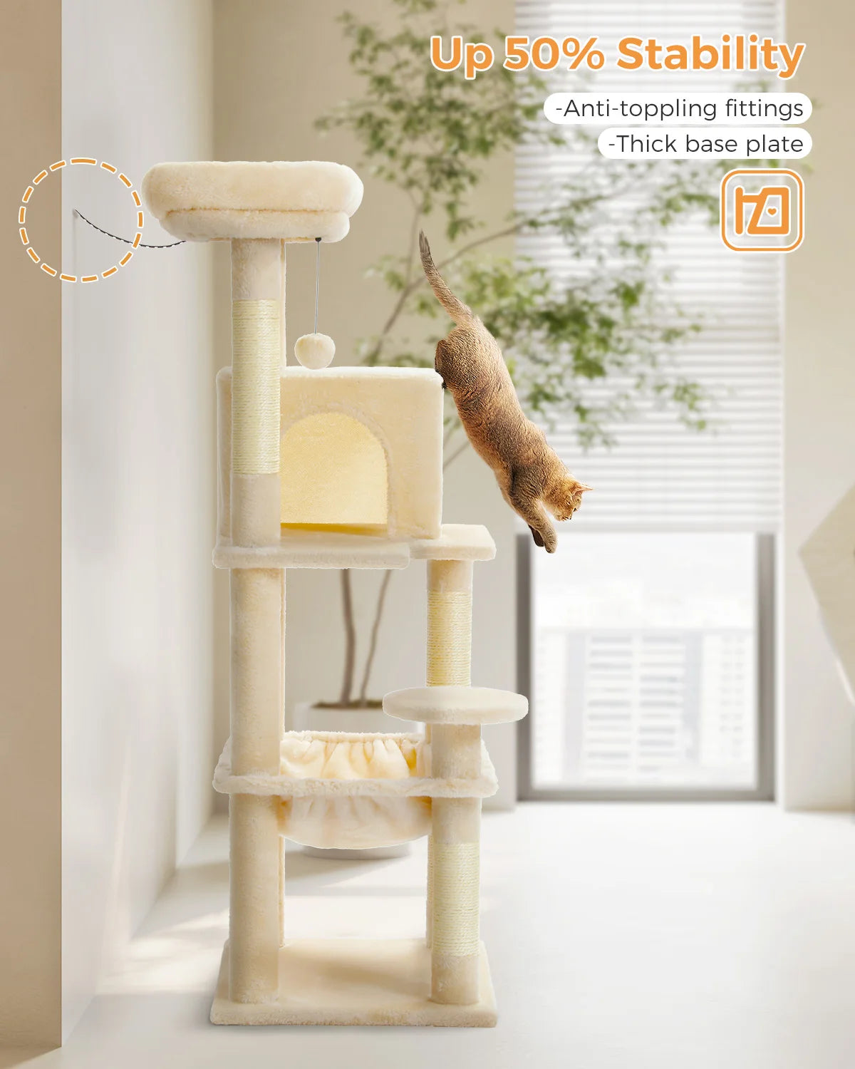 Cat Tree for Indoor Cats 5 Level Cat Tower with Large Hammock and Cozy Condo for Large Cats