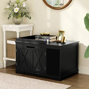 Flip Top Wooden Cat Litter Box Enclosure Hidden Cabinet