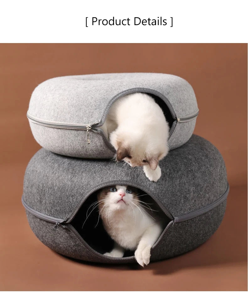 NONECN Interactive Round Cat Tunnel Donut Nest Felt Bed Scratcher for Cats