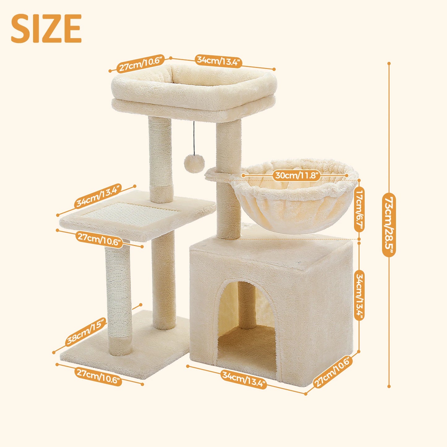 Cat Tree Cat Tower for Indoor Cats with Big Hammock Removable Top Perch and Scratching Posts Grey