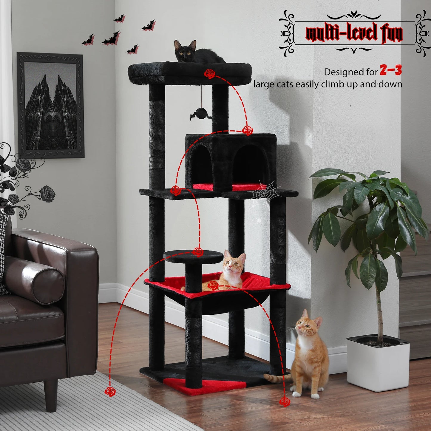 Cat Tree for Indoor Cats 5 Level Cat Tower with Large Hammock and Cozy Condo for Large Cats