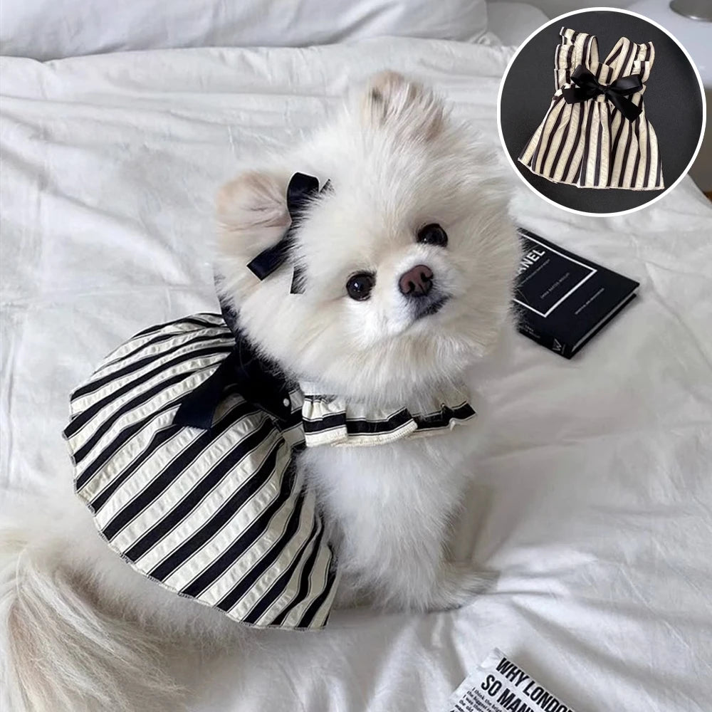 Sichuan Zhejiang CN Dog Princess Dress Striped Big Bow Fashion