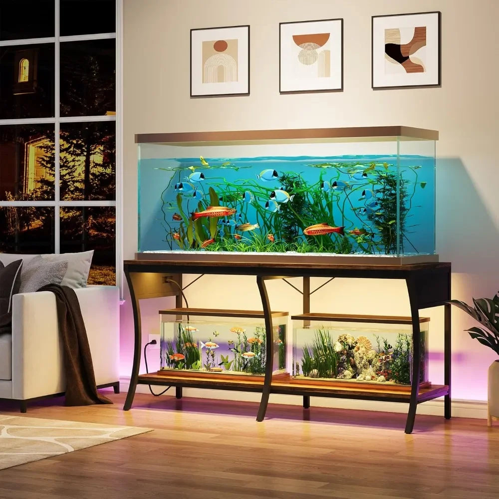 55 To 90 Gallon Fish Tank Stand Two Tier LED Lighting