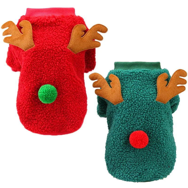 Autumn Winter Cute Christmas Dog Coat Grain Velvet Pet Dog Sweater New Year Party Sweater Shirt Festival Pet Clothing Outfit