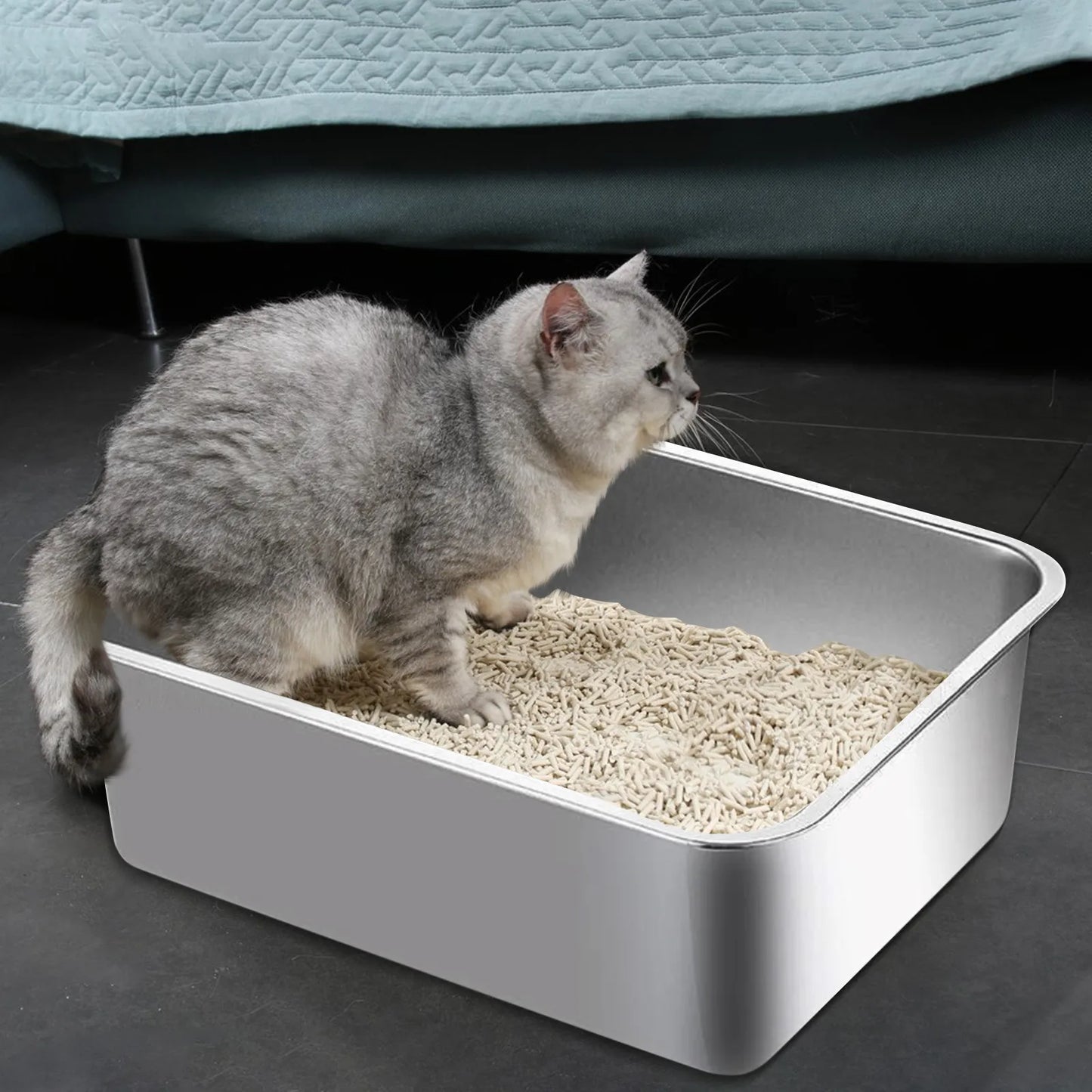 304 Stainless Steel Cat Litter Box Indoor High Sided