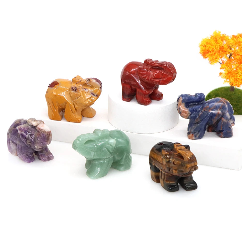 Lucky Elephant Statue Aventurine Amethyst Crystal Feng Shui Figurine Chakra