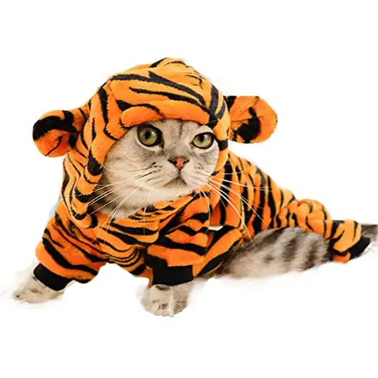High-Concerned Dog Tiger Halloween Costume Hooded Coat With Bunny Ears