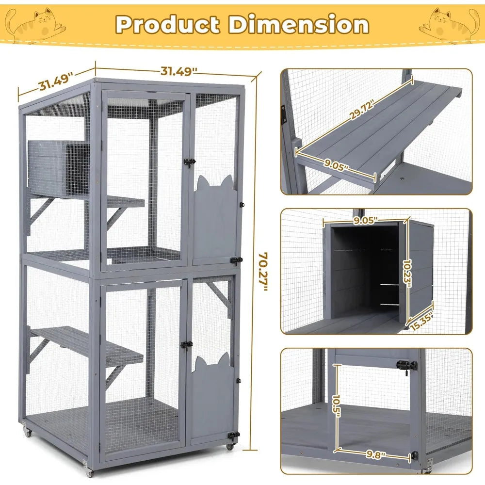Closure Catio Outdoor Cat Enclosure Window Box with Wheels