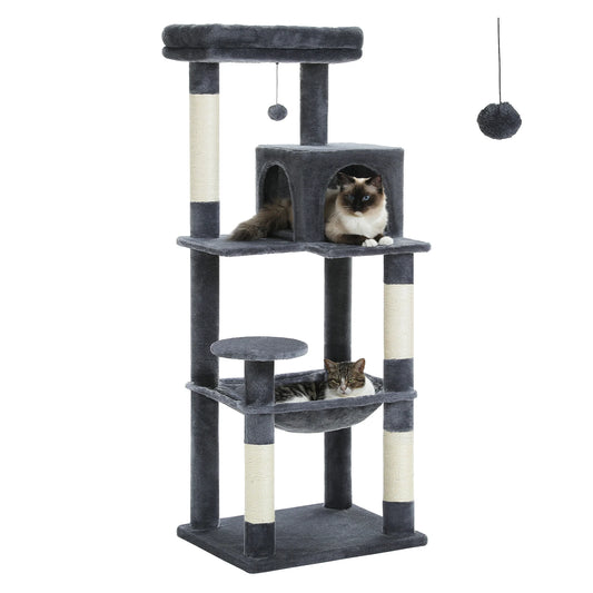 Cat Tree for Indoor Cats 5 Level Cat Tower with Large Hammock and Cozy Condo for Large Cats