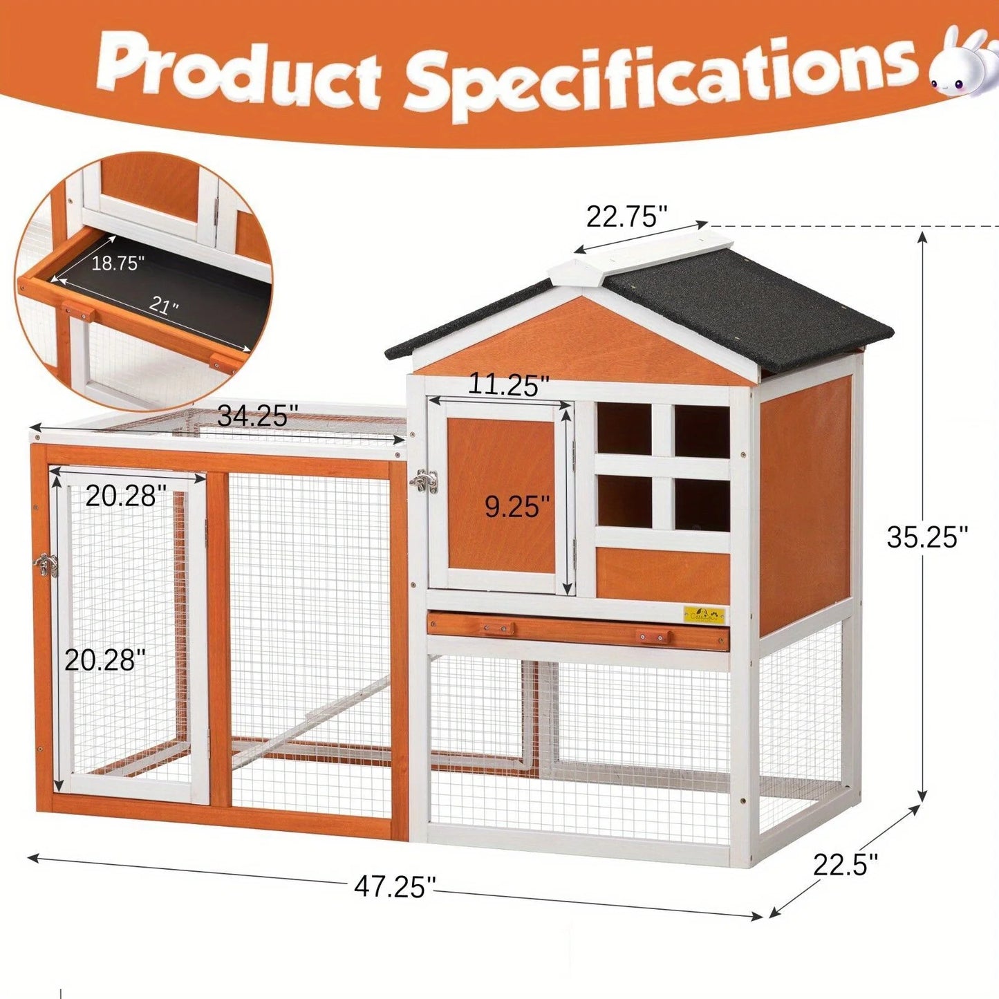 Wooden Rabbit Hutch Cage House Habitat Outdoor Pet Chicken Coop