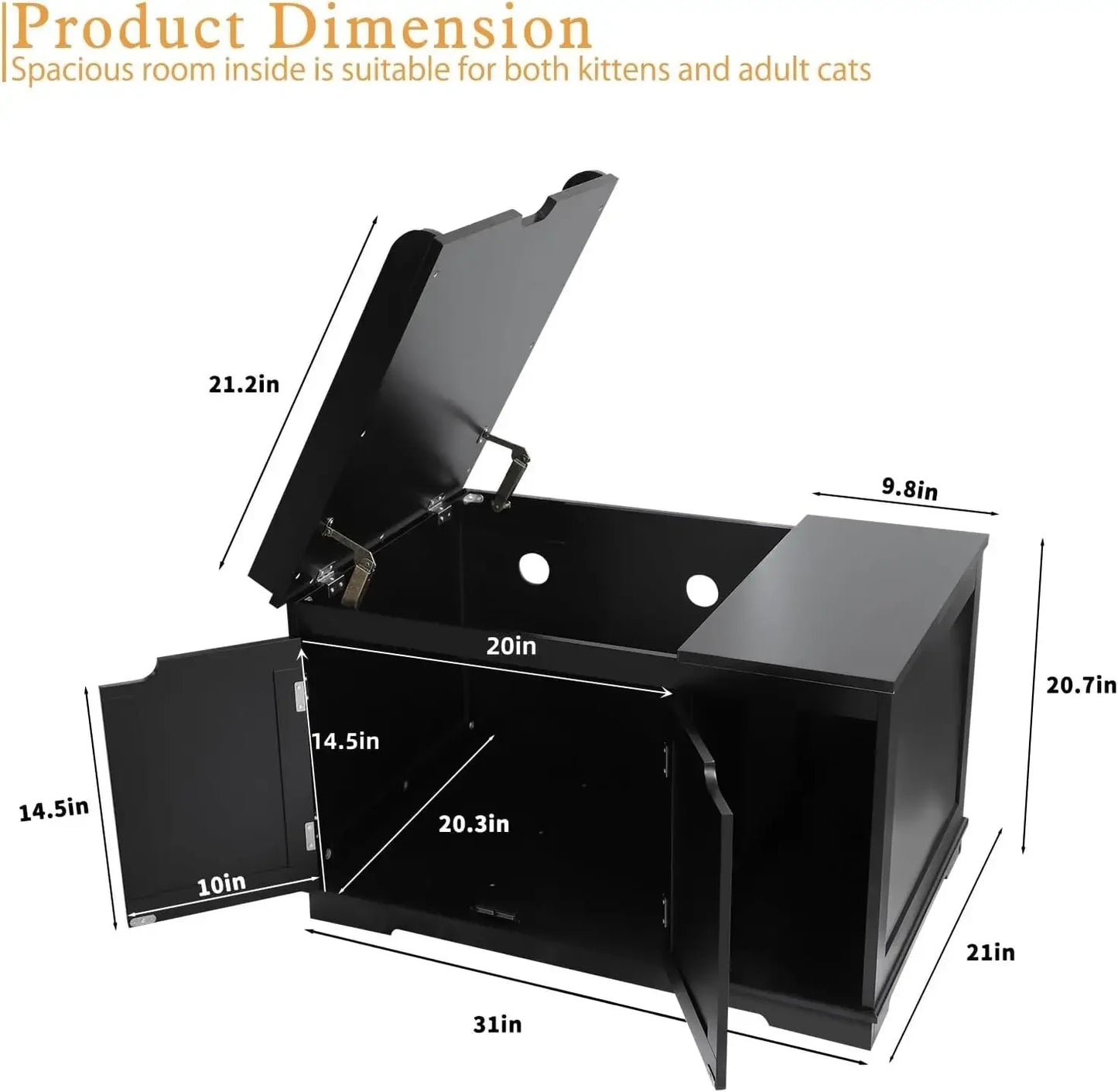 Flip Top Wooden Cat Litter Box Enclosure Hidden Cabinet