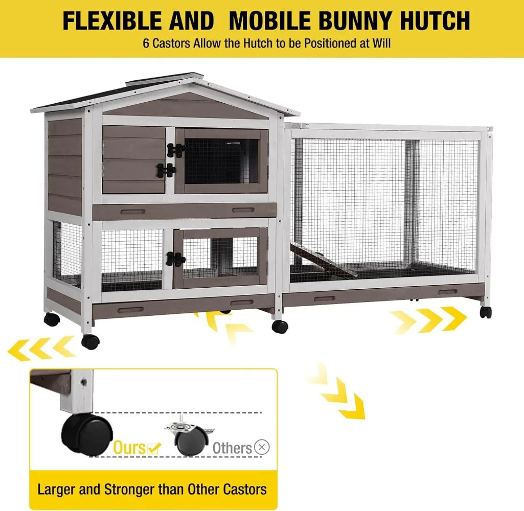 Rabbit Hutch 62 Inch Cage On Wheels Pull Out Trays Indoor